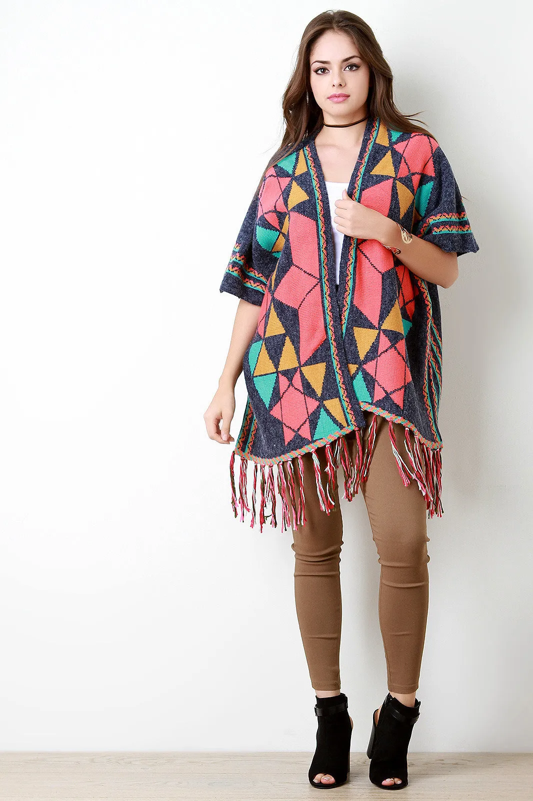 Complex Star Loose Knit Short Sleeve Poncho