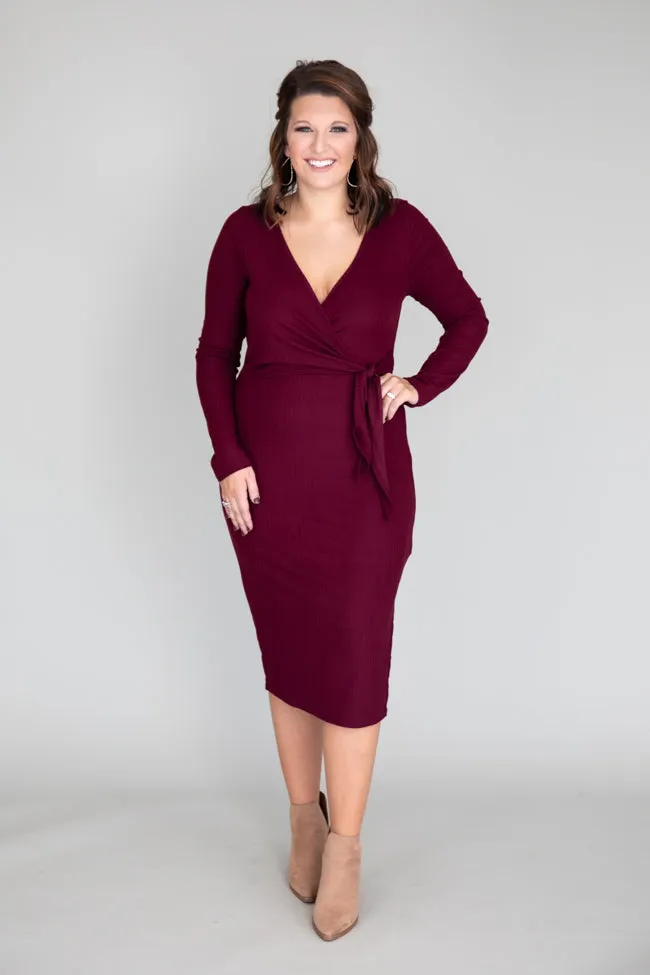 Daring Heart Ribbed Midi Burgundy Dress FINAL SALE