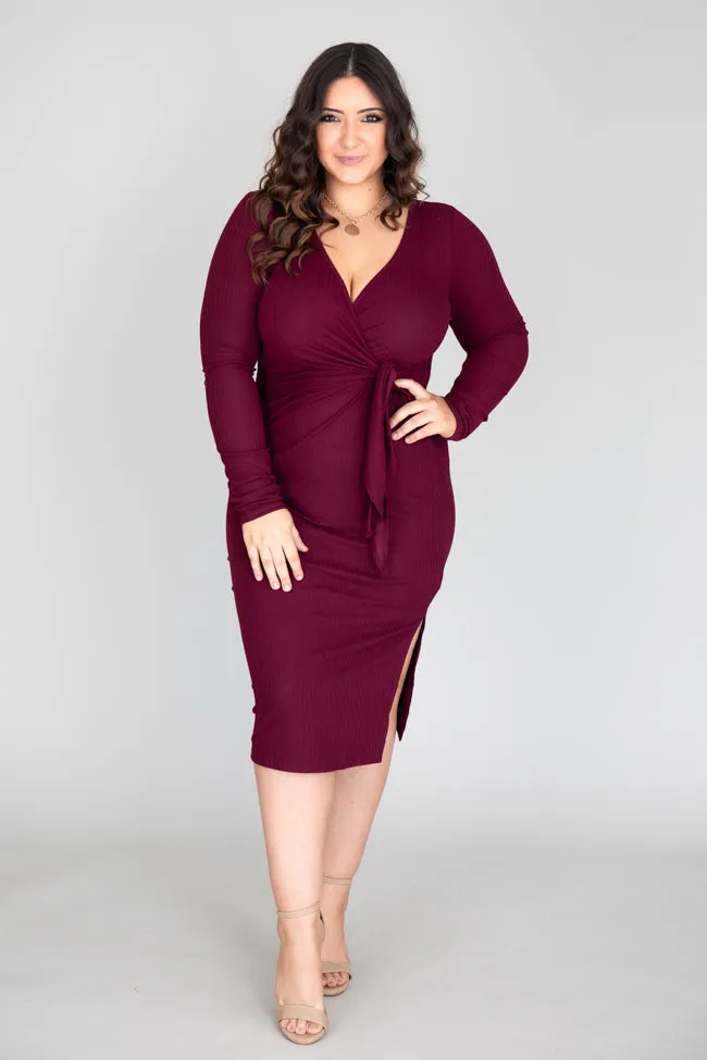 Daring Heart Ribbed Midi Burgundy Dress FINAL SALE