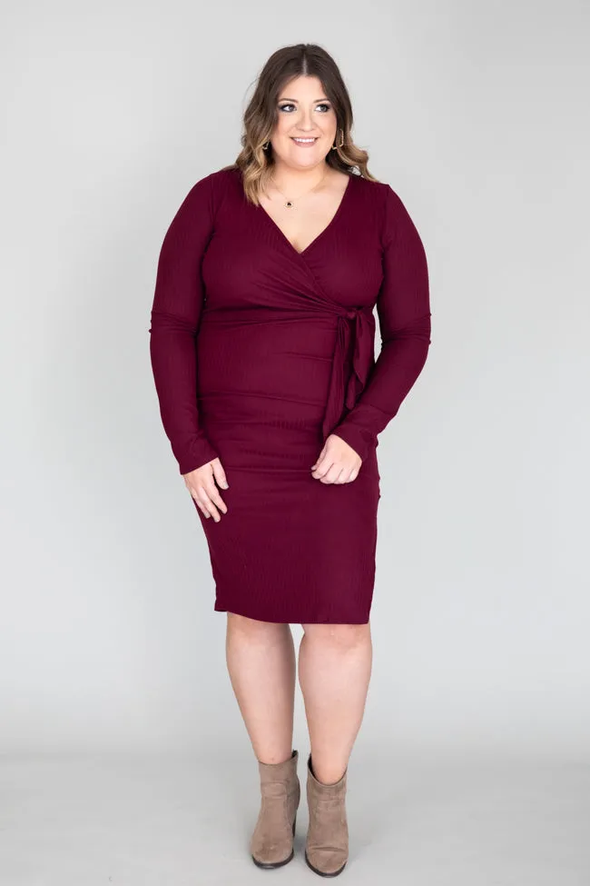 Daring Heart Ribbed Midi Burgundy Dress FINAL SALE