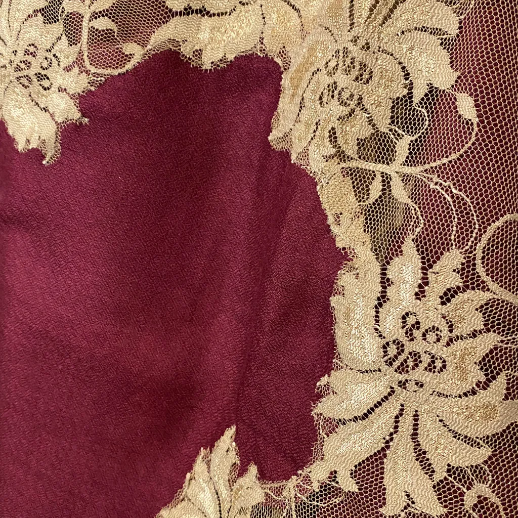 Delhi Wine Burgundy Pashmina Stole with Tan lace insert