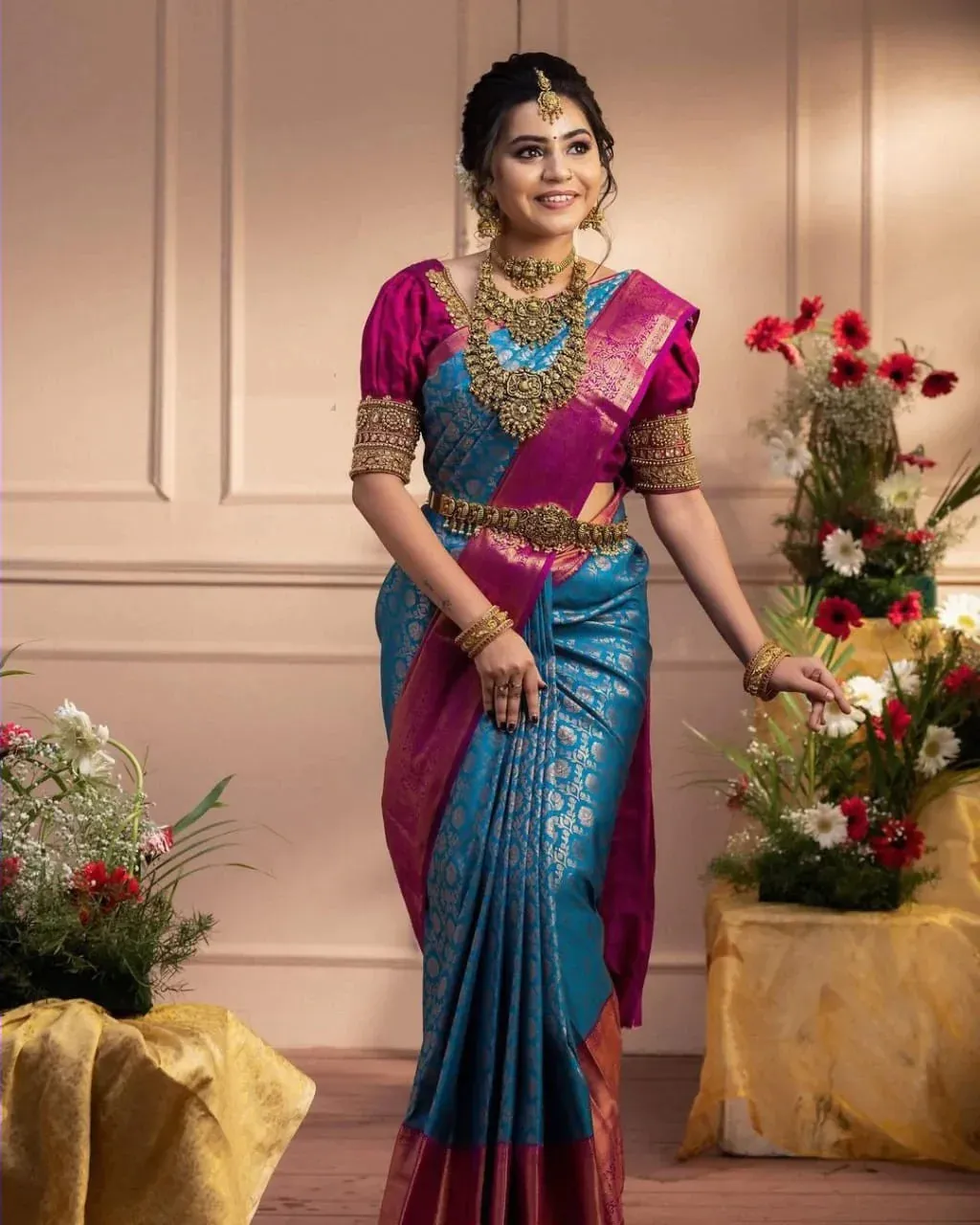 Desiring Firozi Soft Banarasi Silk Saree With Imaginative Blouse Piece