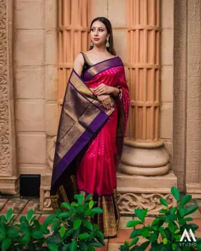 Divine Dark Pink Soft Banarasi Silk Saree With Ideal Blouse Piece