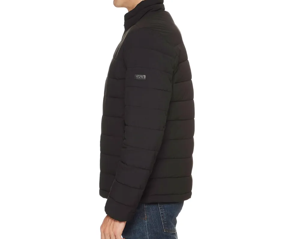 DKNY Men's Quilted Stand Collar Puffer Jacket in Black