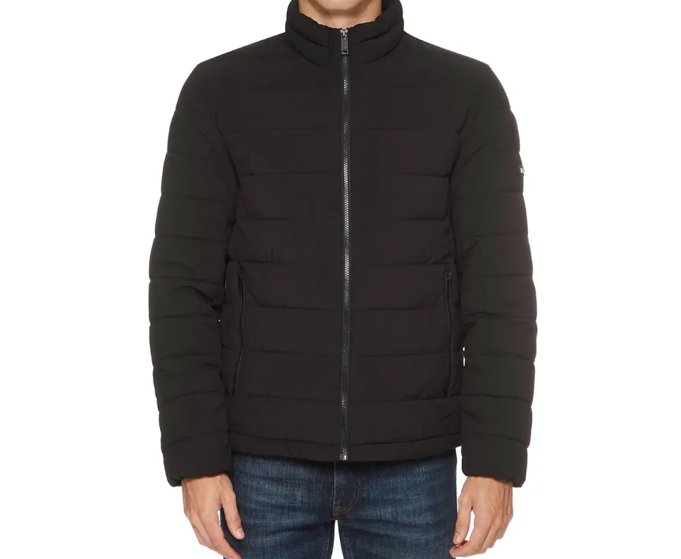 DKNY Men's Quilted Stand Collar Puffer Jacket in Black