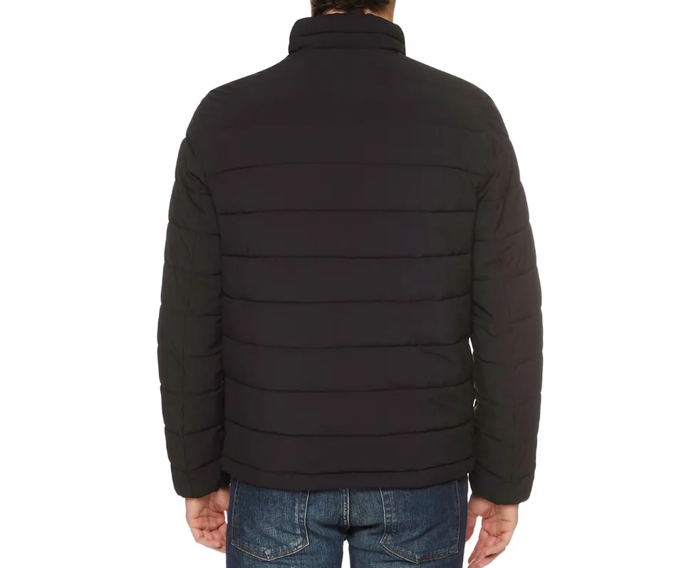 DKNY Men's Quilted Stand Collar Puffer Jacket in Black