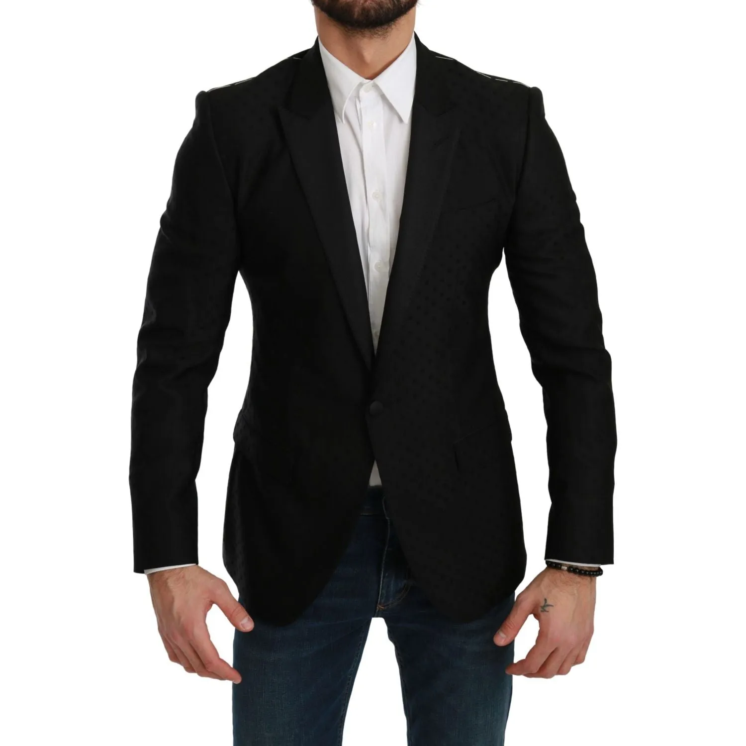 Dolce & Gabbana Elegant Black Polka Dotted Wool Blend Blazer