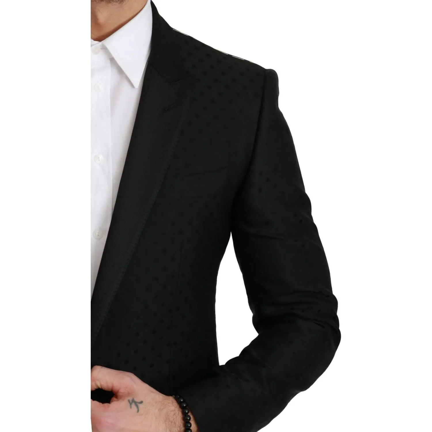 Dolce & Gabbana Elegant Black Polka Dotted Wool Blend Blazer