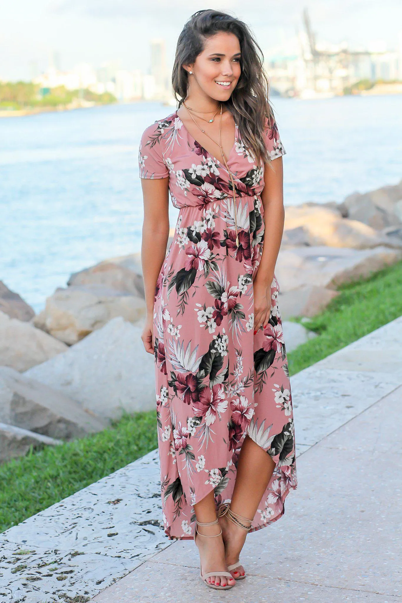 Dusty Rose Floral High Low Dress