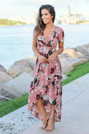 Dusty Rose Floral High Low Dress