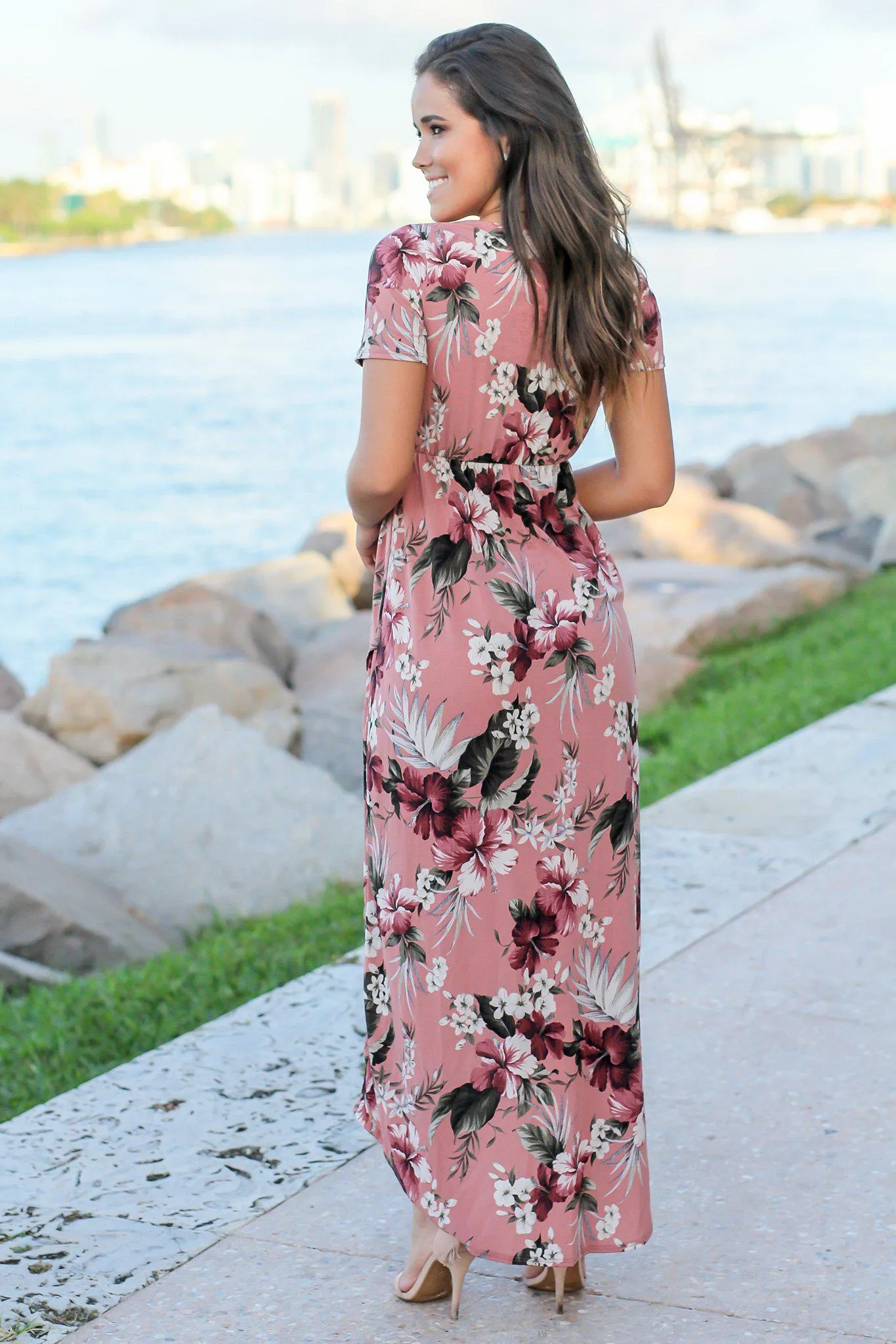 Dusty Rose Floral High Low Dress