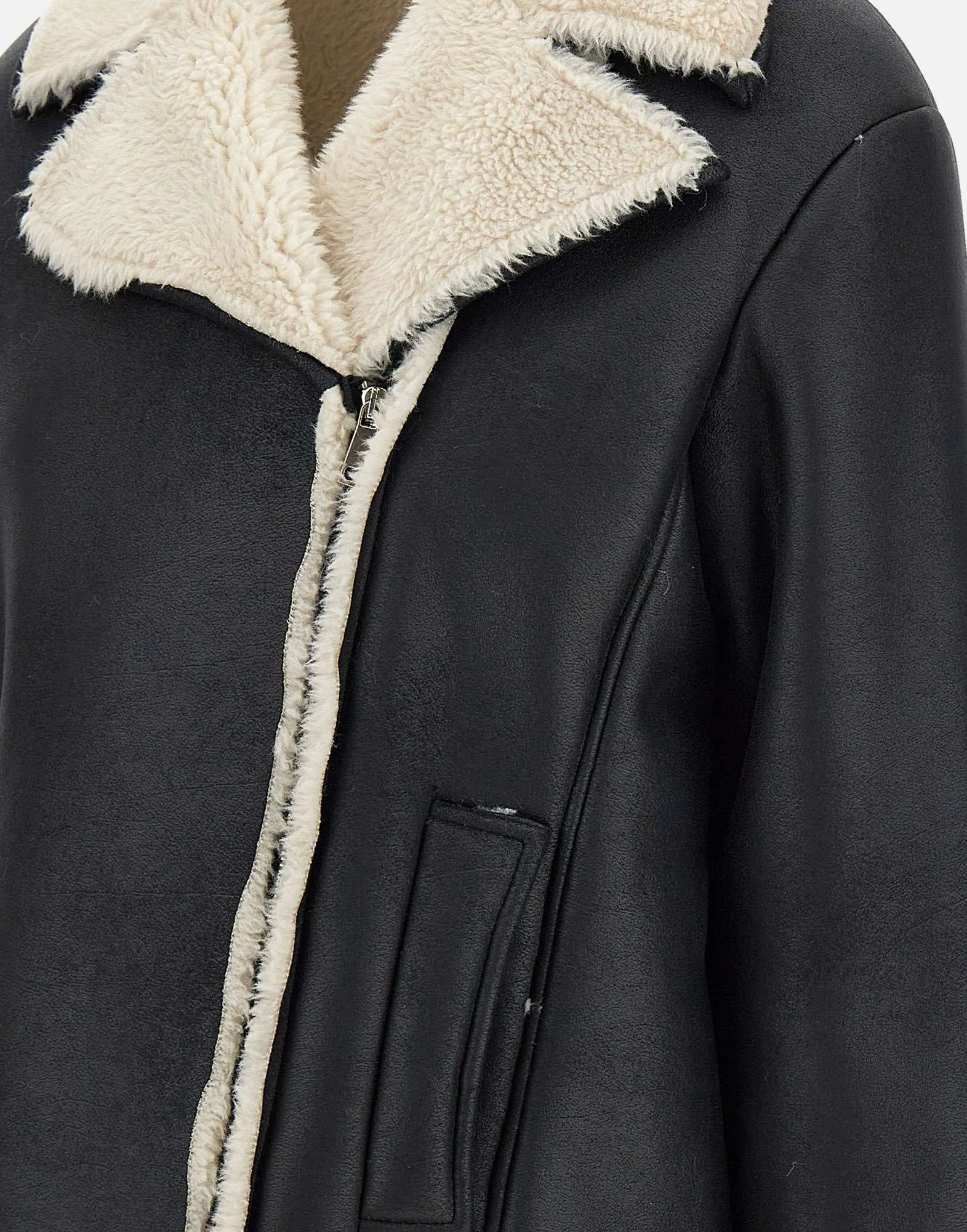 Eco Sheepskin Black Jacket with Fur