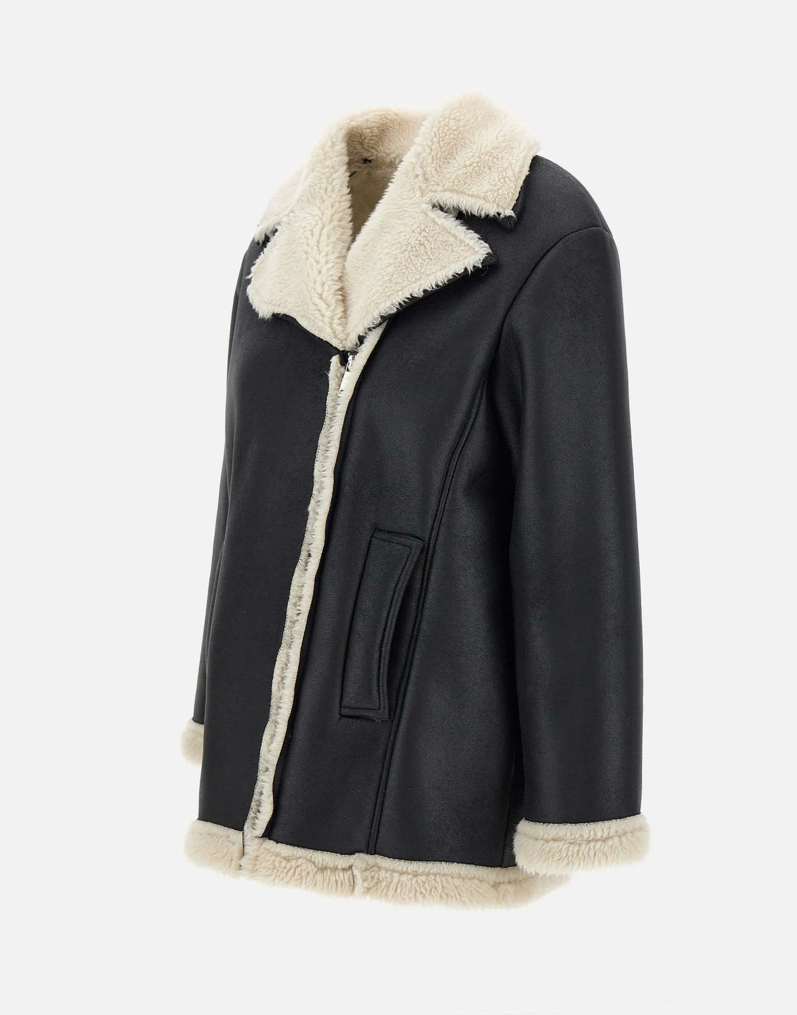 Eco Sheepskin Black Jacket with Fur