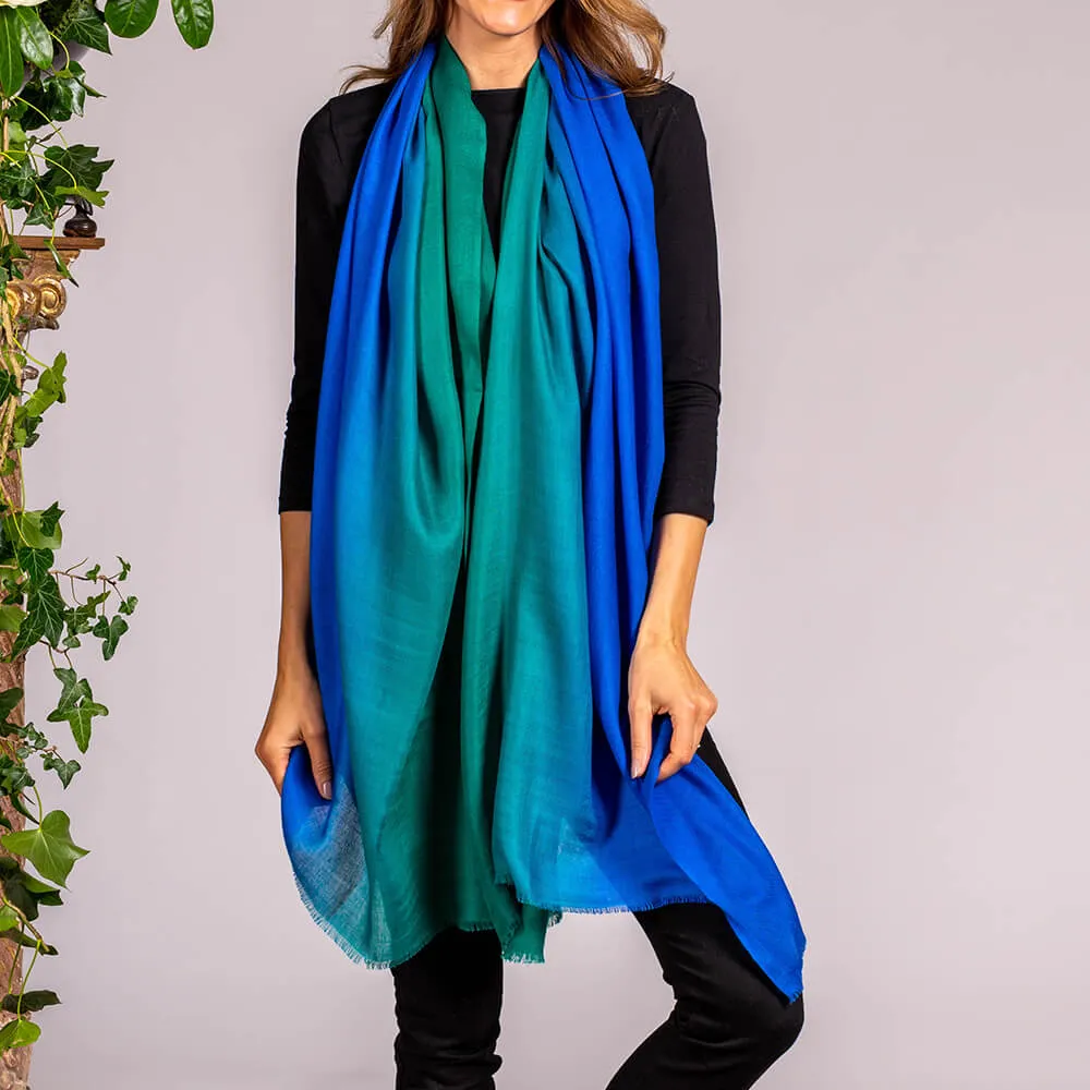 Emerald to Sapphire Cashmere and Silk Beach Wrap