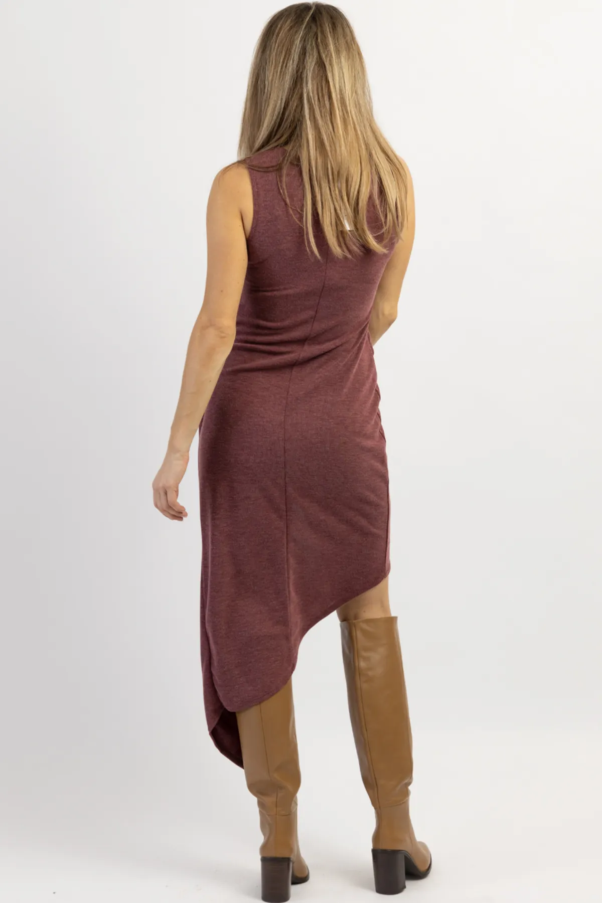 ESTELLA BURGUNDY TWIST MIDI DRESS