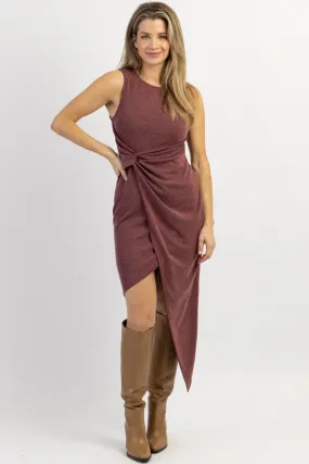 ESTELLA BURGUNDY TWIST MIDI DRESS