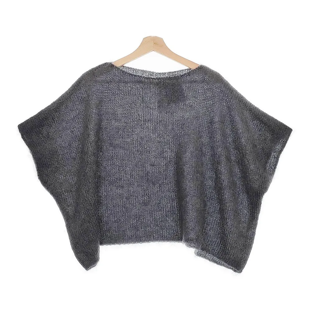 evam eva mohair silk poncho モヘヤシルク E233K023 定価24200円 ポンチョ 23AW チャコールグレー レディース エヴァムエヴァ【中古】4-1031T♪