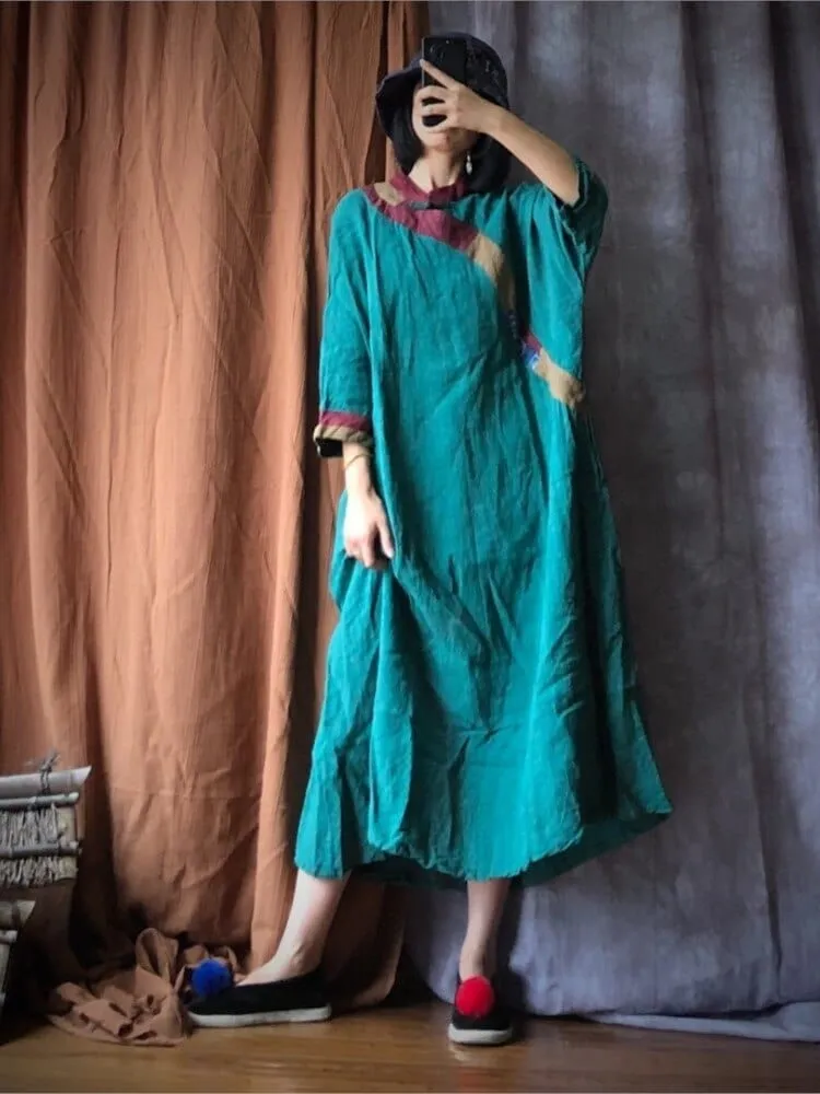 Fall Vibes Patchwork Linen Dress | Hippie