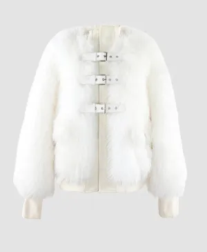 Faux Fox Fur Belt Detail Bomber Jacket