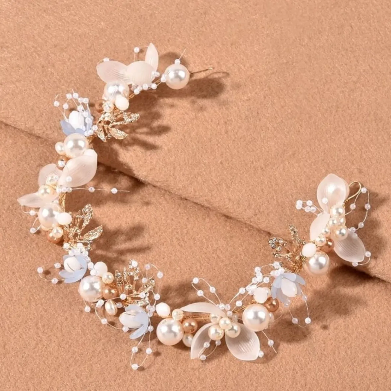 Faux white and peach pearl decor hair band