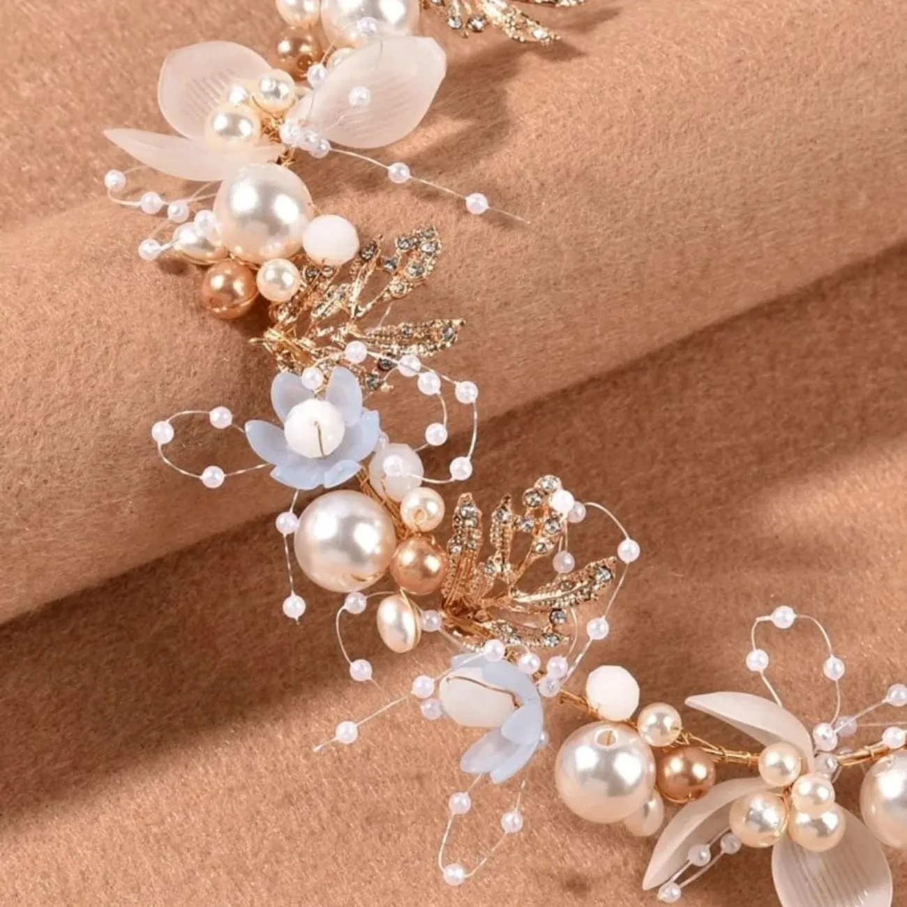 Faux white and peach pearl decor hair band