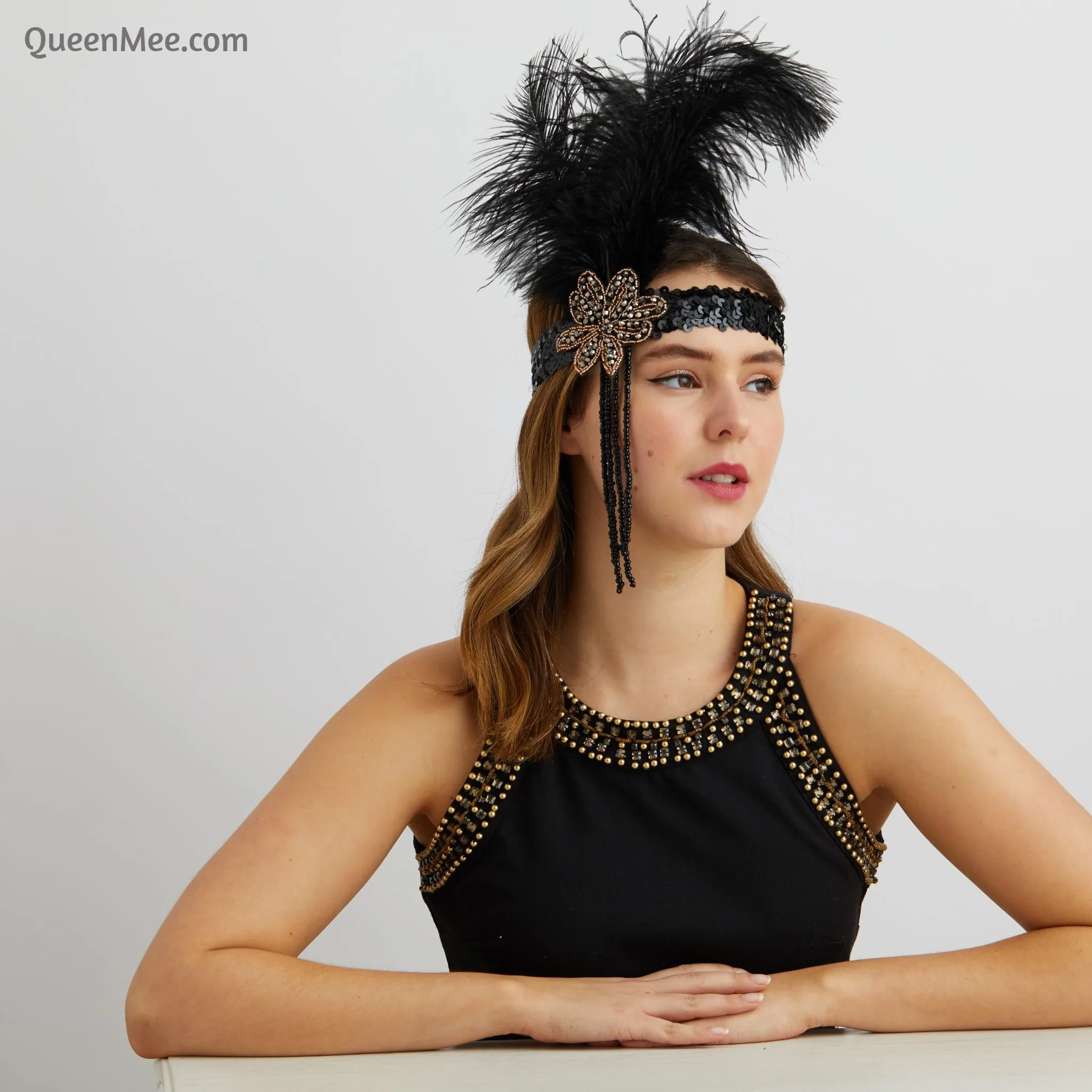 Flapper Headpiece with Feathers and Sequins