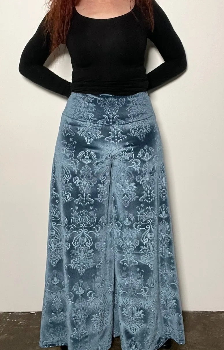 Flared Pant - Luxe Embossed Velvet In Steel Blue