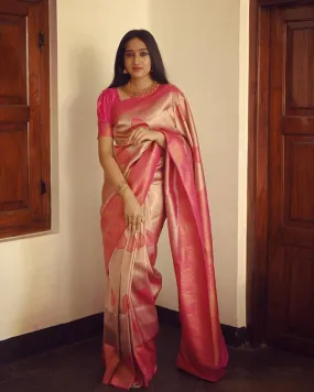 Flattering Peach Soft Silk Saree With Unique Blouse Piece