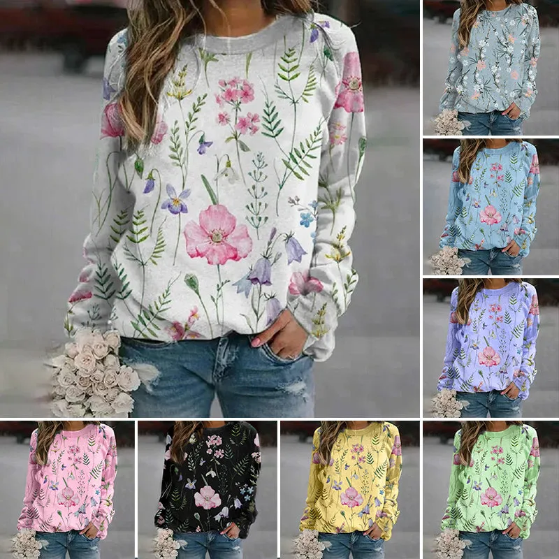 Floral Crew Neck Long Sleeves Sweatshirts