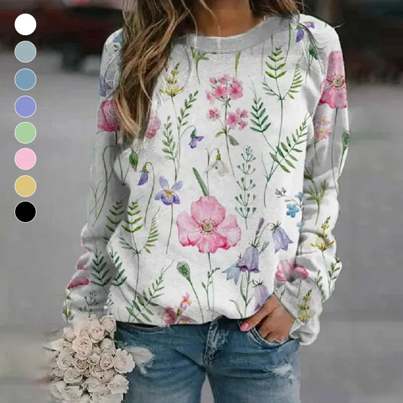 Floral Crew Neck Long Sleeves Sweatshirts