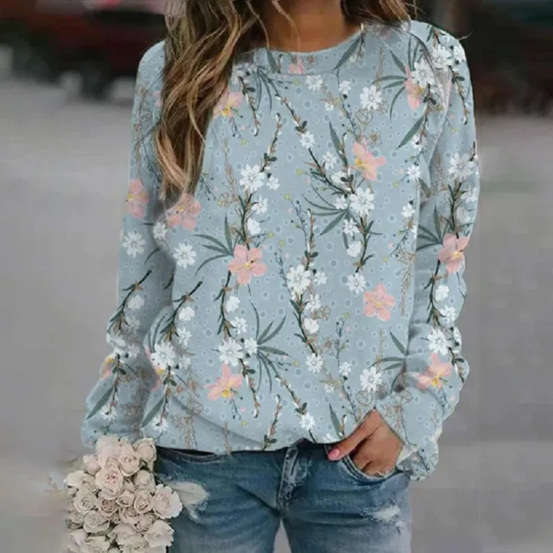 Floral Crew Neck Long Sleeves Sweatshirts