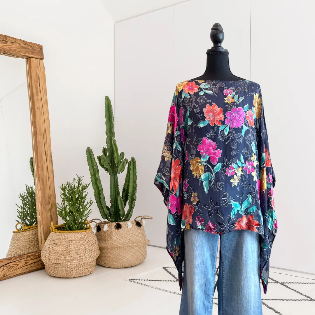 Floral Sheer Poncho Blouse