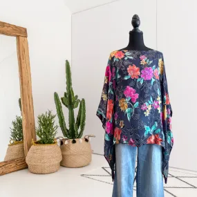 Floral Sheer Poncho Blouse