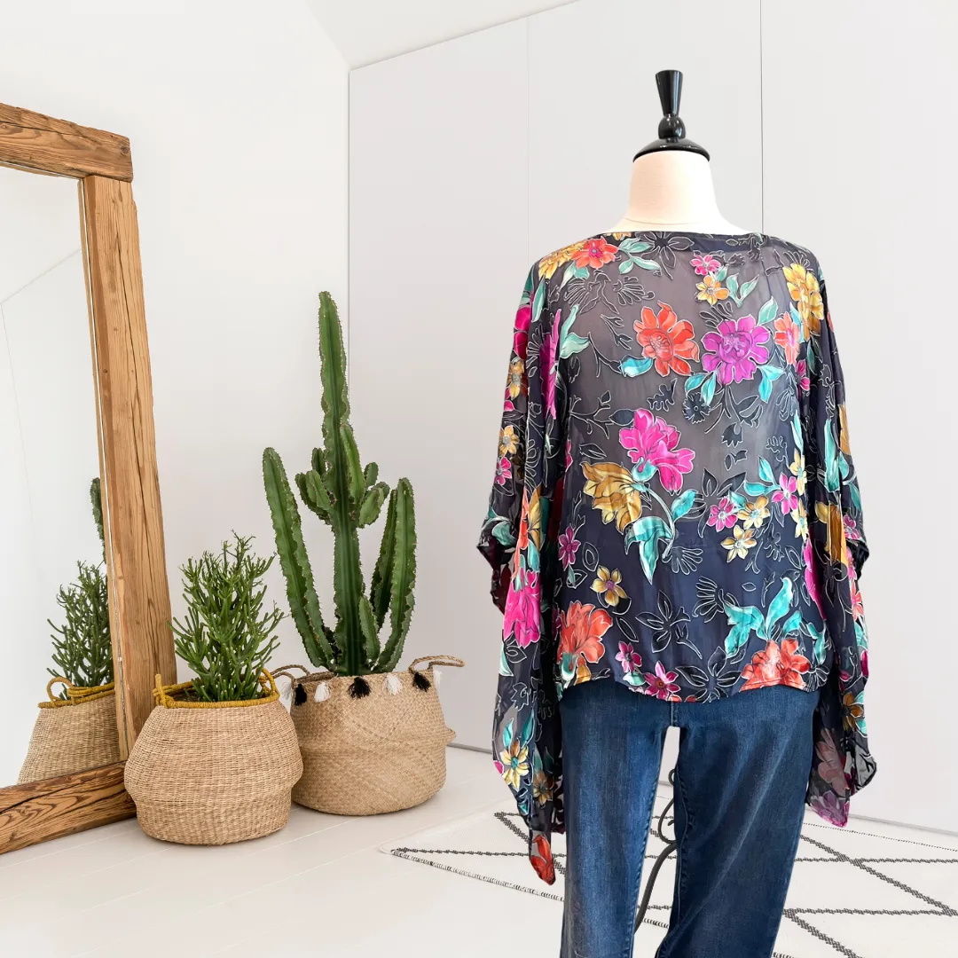 Floral Sheer Poncho Blouse