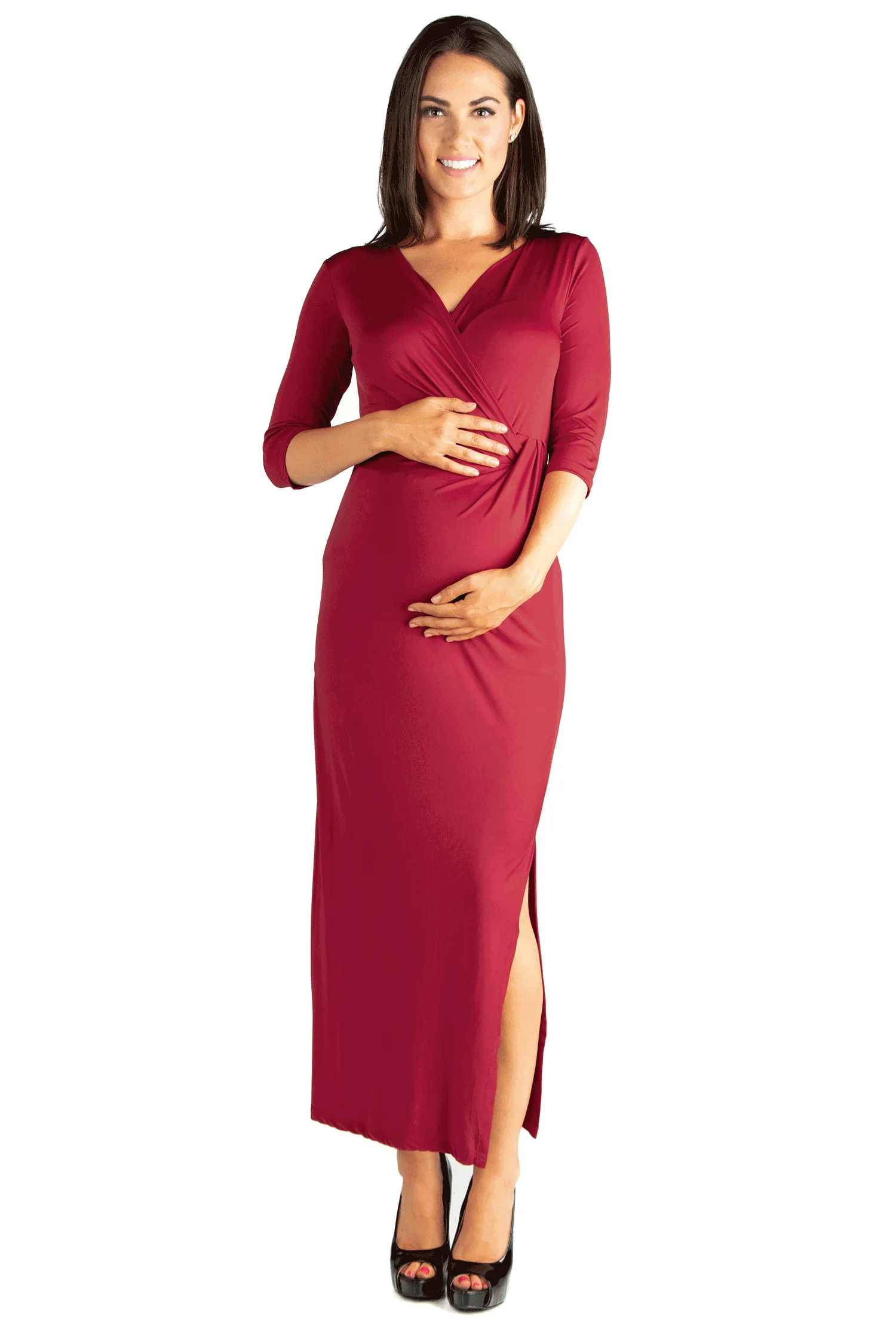 Floral V-Neck Side Slit Maternity Maxi Dress