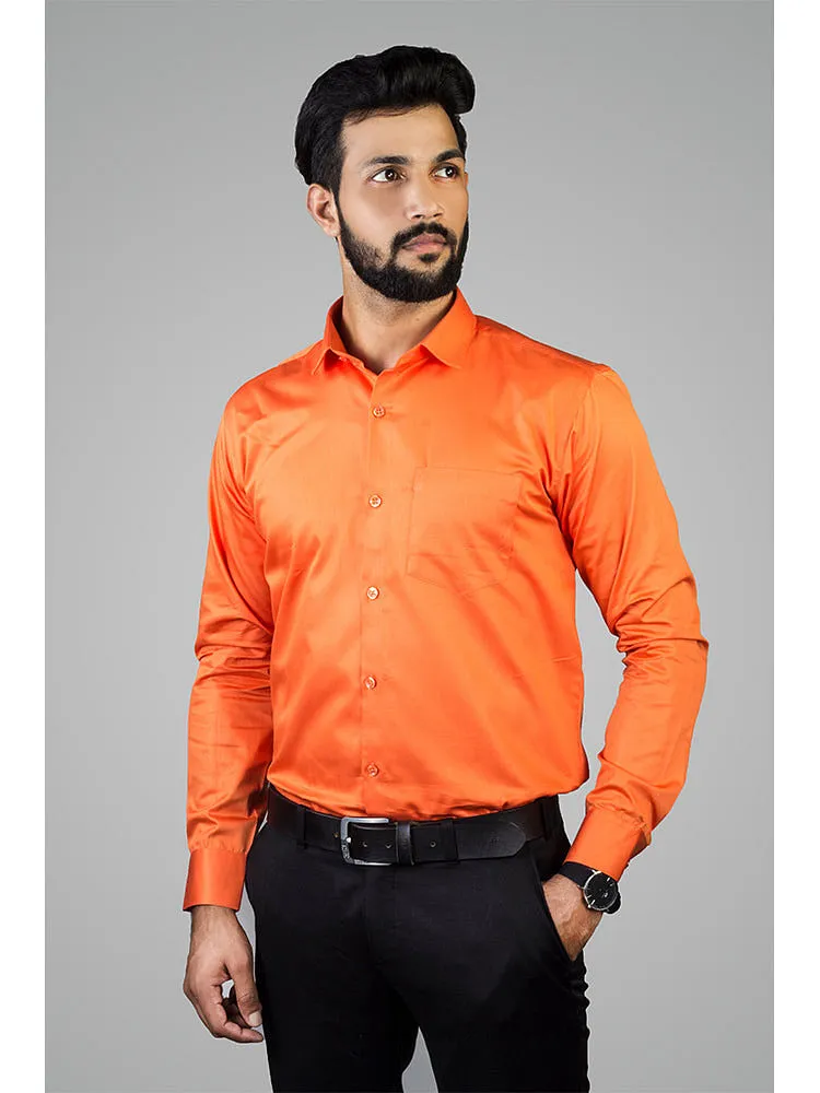 Formal Shirts for Men - Orange Solid Giza Cotton Shirt