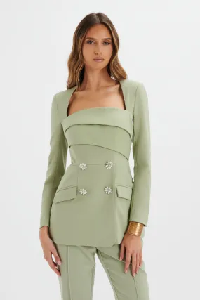 FREJA Tailored Bandeau Blazer In Sage Green