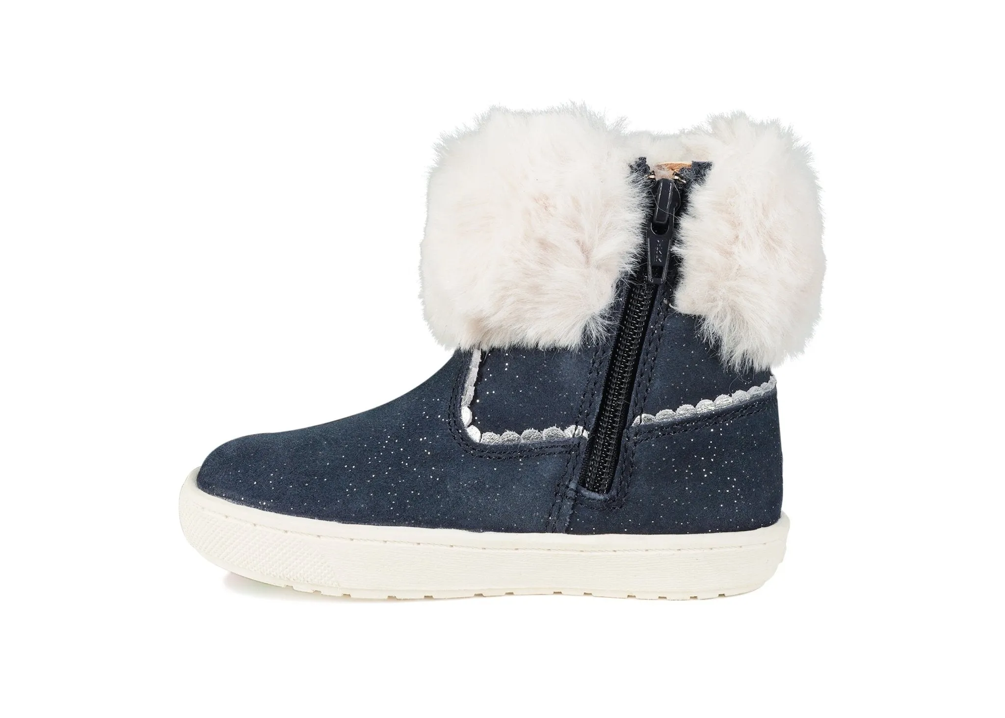 FREYA -  Girls' Navy Shimmer Fur Boots (Available in Half Sizes)