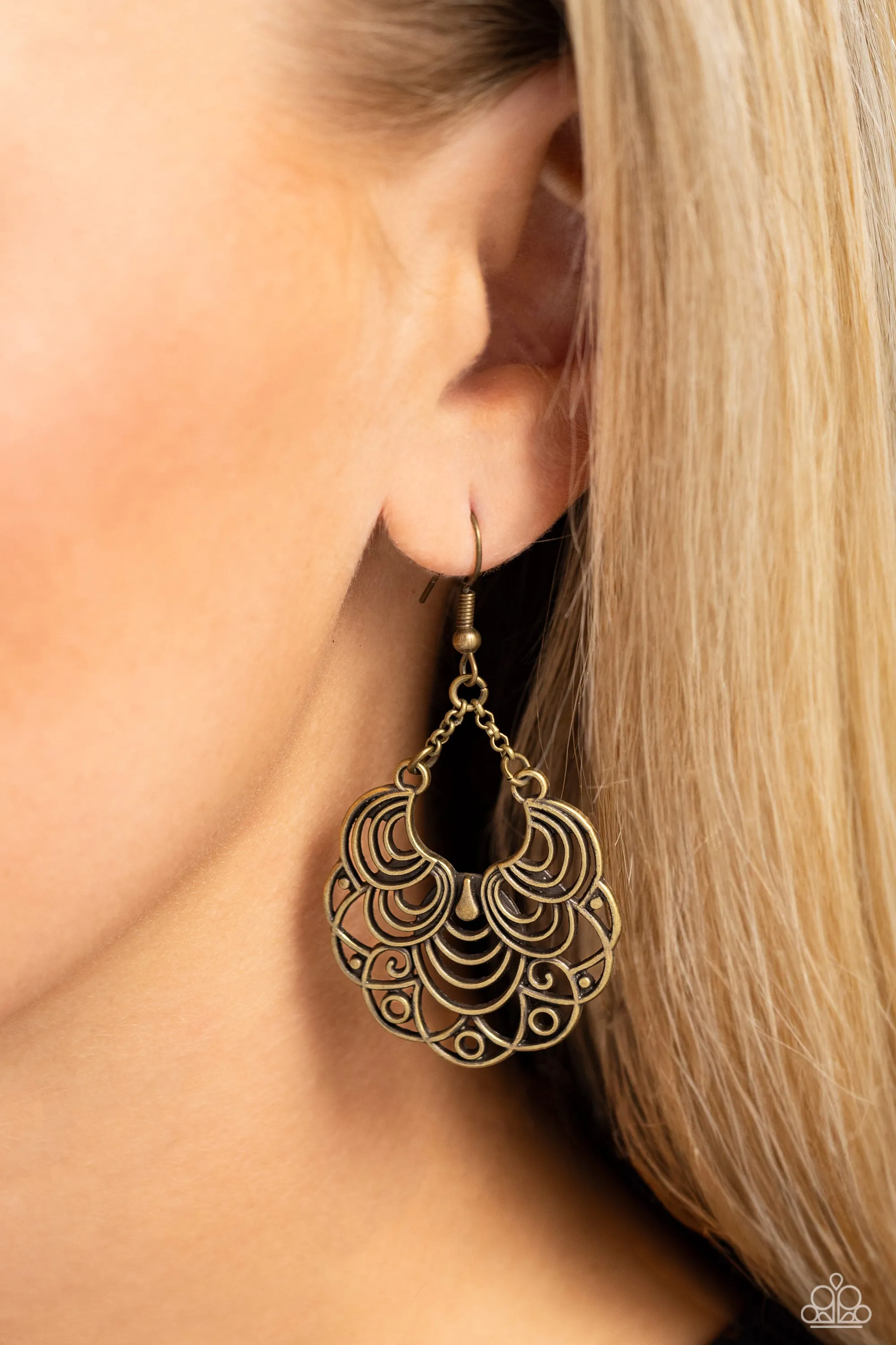 Frilly Finesse - Brass Earrings - Paparazzi Accessories