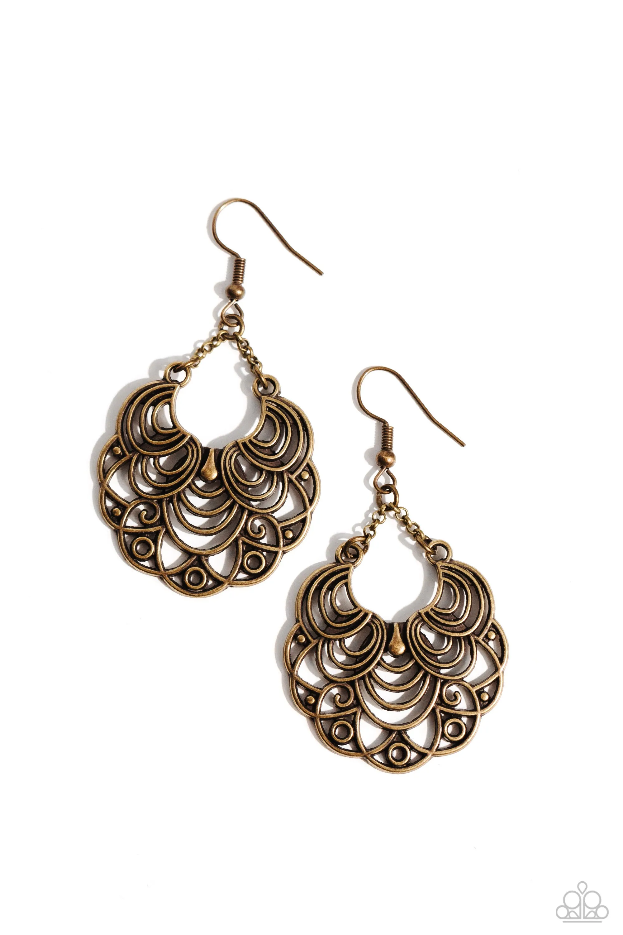 Frilly Finesse - Brass Earrings - Paparazzi Accessories