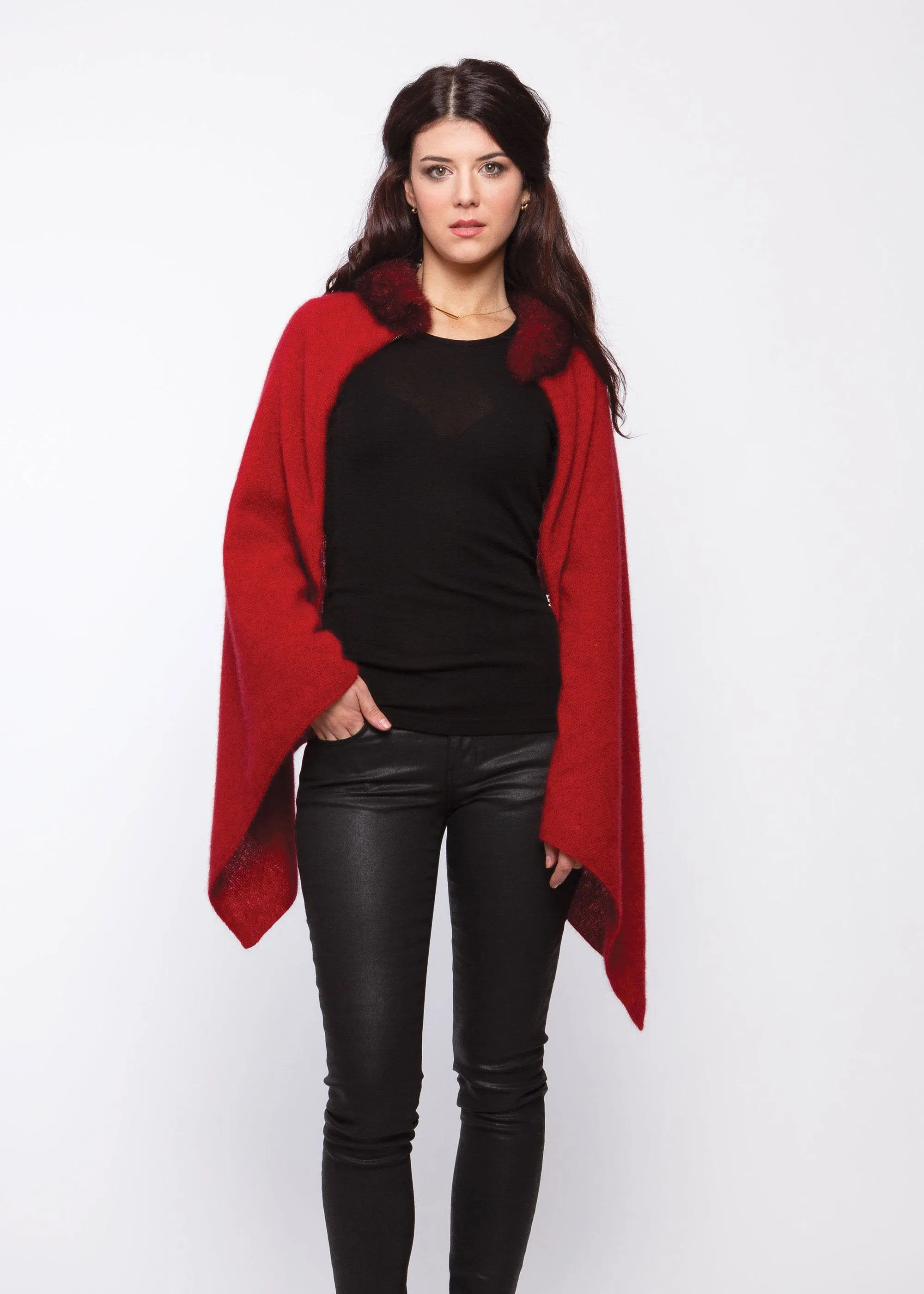 FUR TRIM ZIP PONCHO