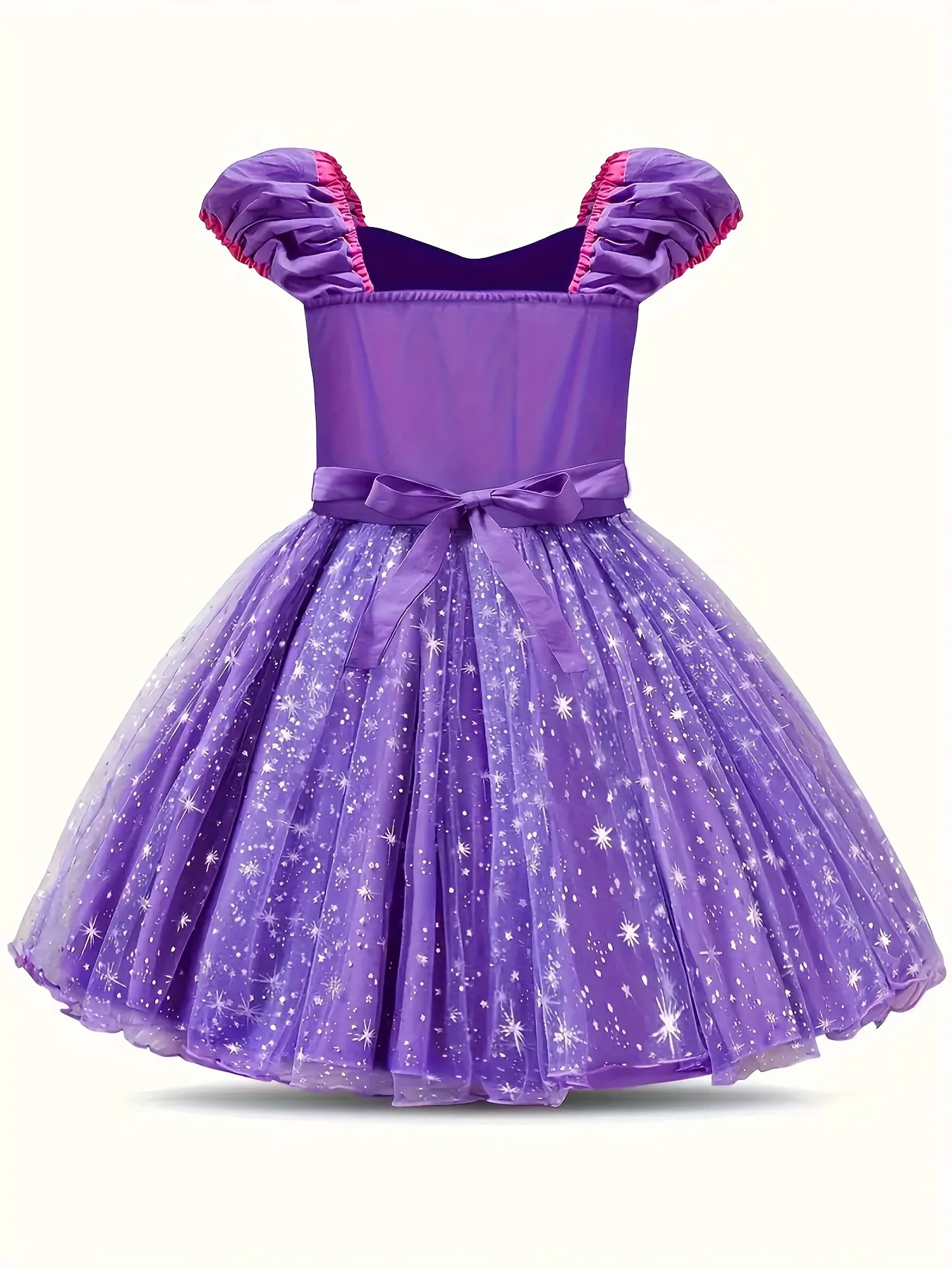 Girls' Sparkling Halloween Princess Dress: Allover Stars Pattern Puff Sleeve Mesh Tutu Dress for Carnival & Holiday