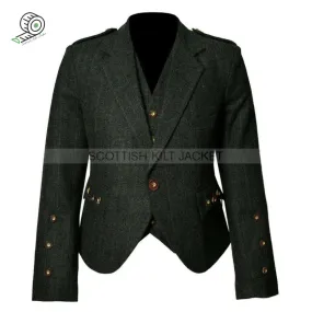 Glamorous Scottish Tweed Argyle Kilt Jacket with Vest and Waistcoat