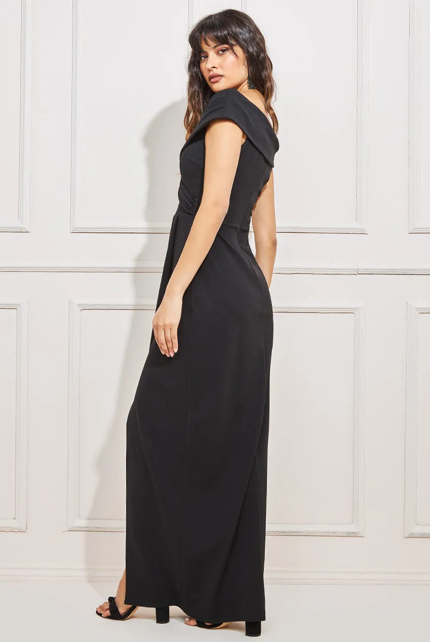 Goddiva Scuba Bardot Wrap Maxi Dress