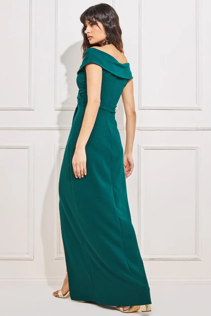 Goddiva Scuba Bardot Wrap Maxi Dress