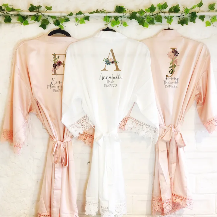 Gold & Burgundy Alphabet Lace Wedding Dressing Robe