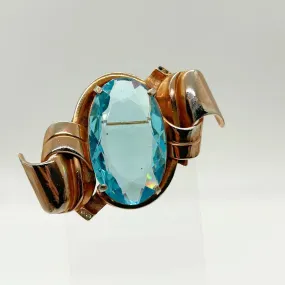 Gorgeous Vintage Brooch with Huge Oval Clear Aqua Stone