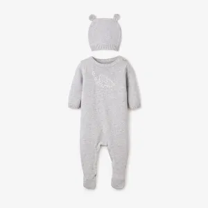 Hand Embroidered Elephant Knit Jumpsuit with Hat