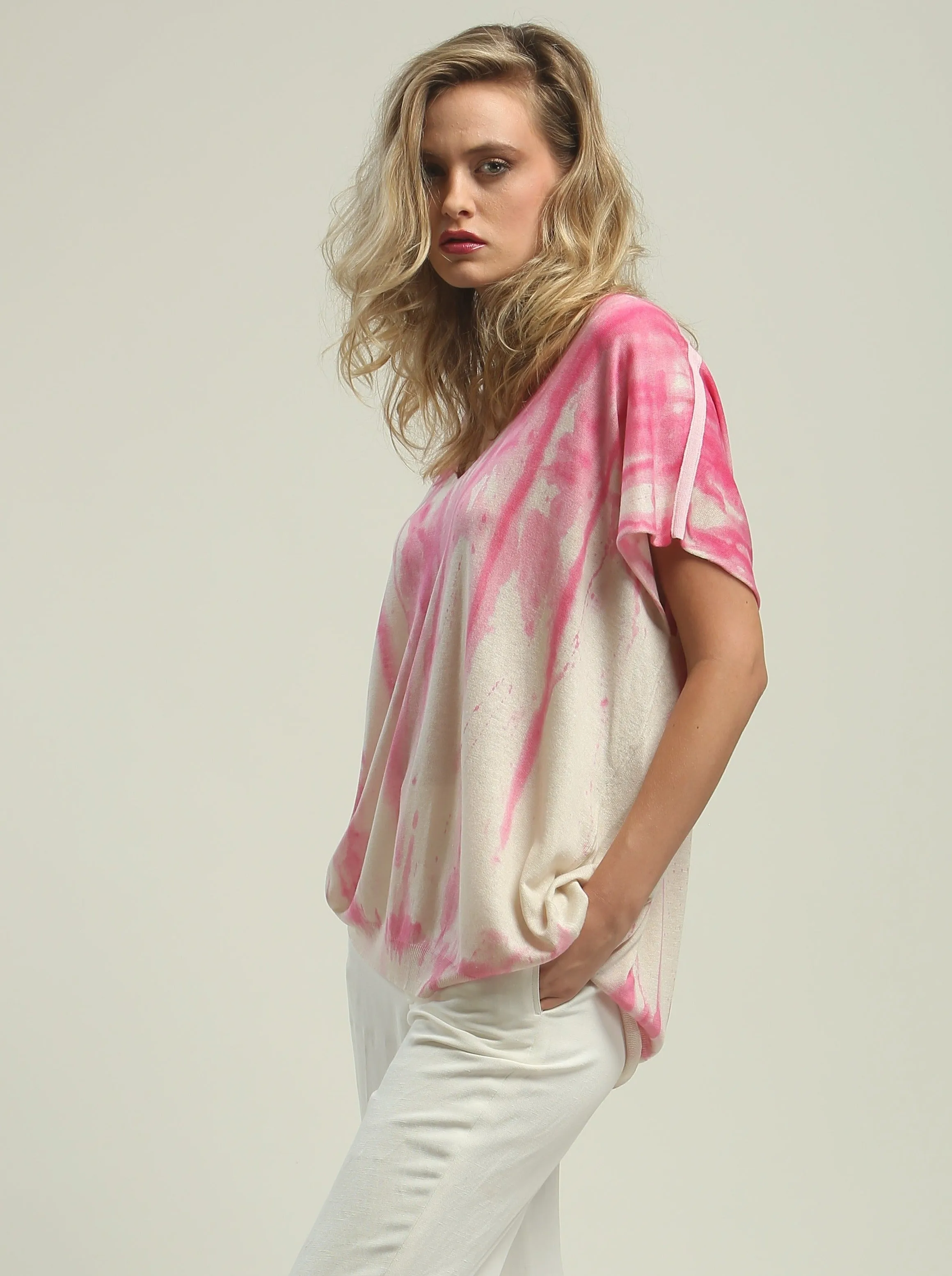 Hand Painted V neck Poncho Tee