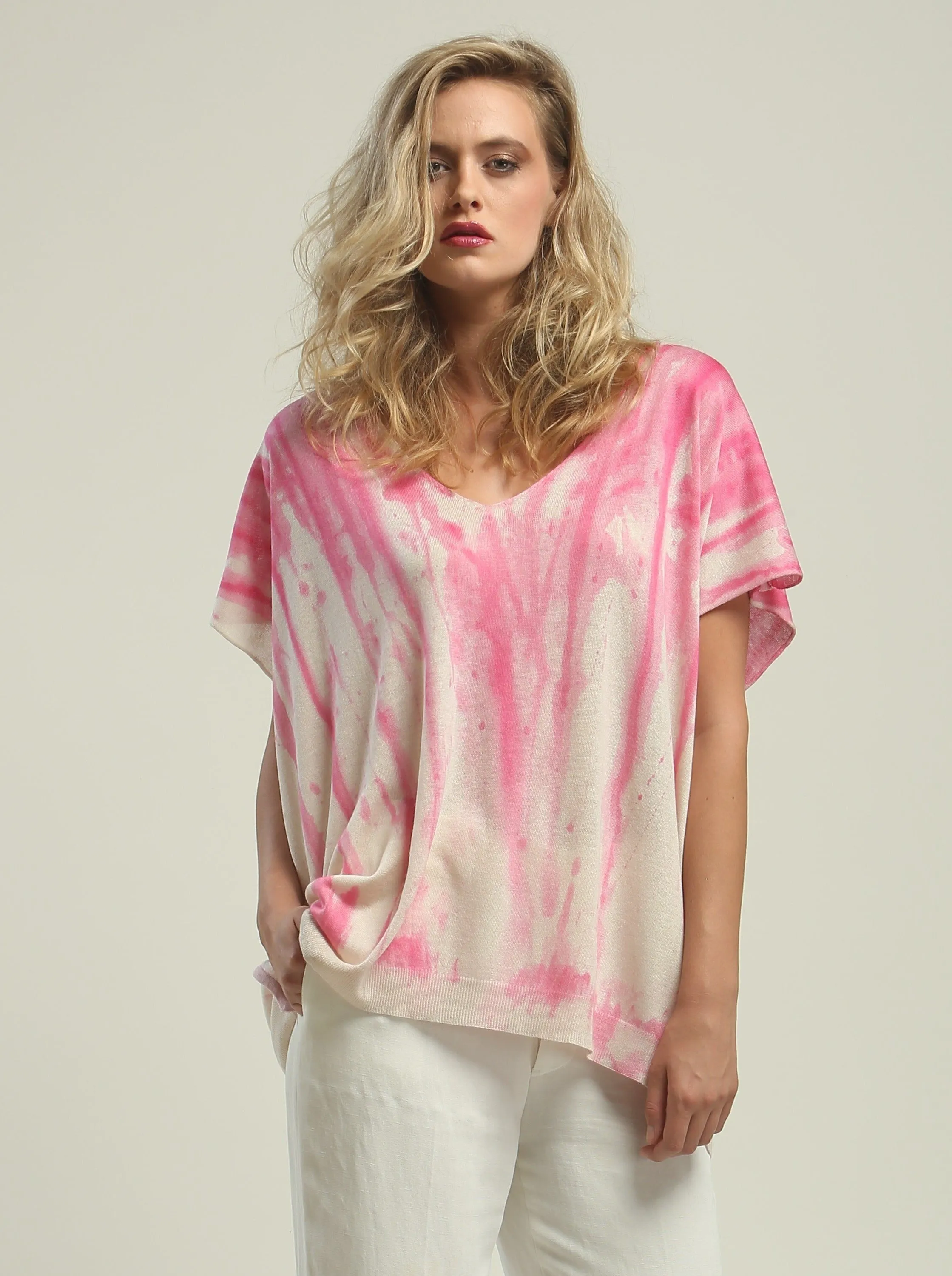 Hand Painted V neck Poncho Tee